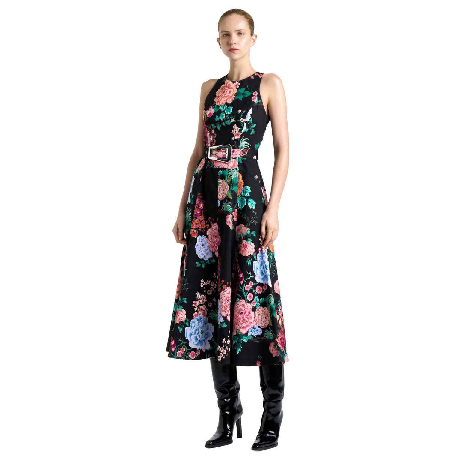Cue Black Peacock Garden Faille Midi Dress